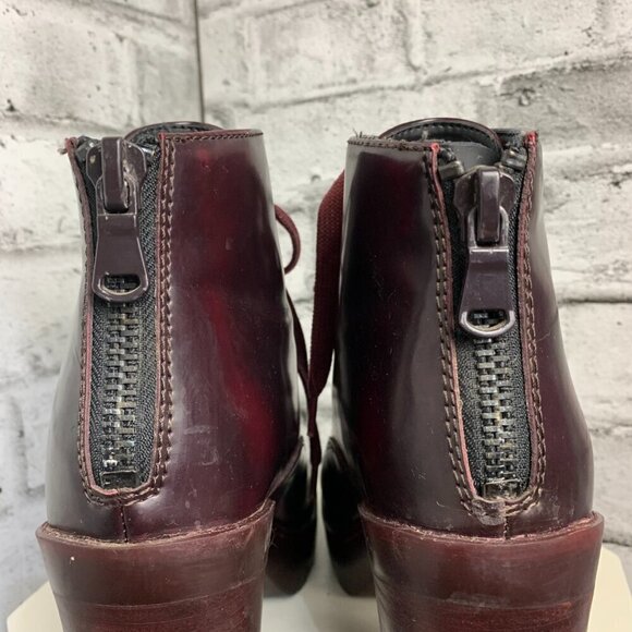 Vintage Y2K Aldo Faux Patent Leather Chunky Platform Block Heel Lace up Bootie - Picture 9 of 14